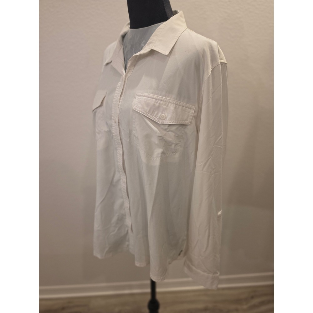 Eddie Bauer Womens XL White Classic Fit Roll Tab Long Sleeve Button Down Shirt